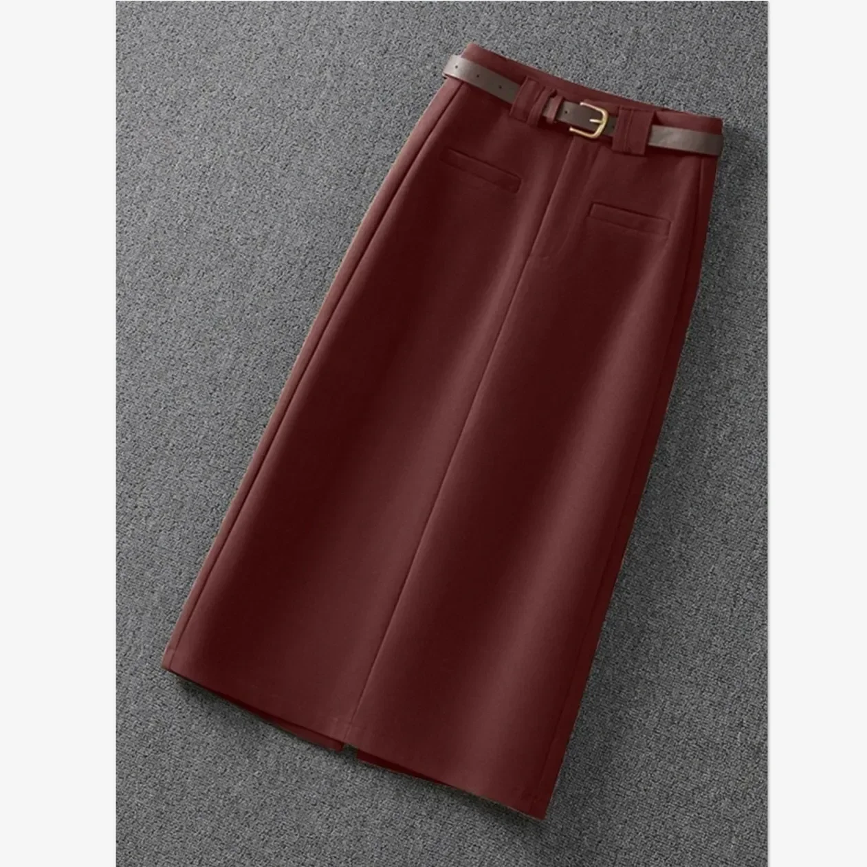 New Elegant Slim Woolen Skirt Women High Waist Solid Color Pockets A-Line Office Lady Split Fashion Skirts Mujer Faldas Clothing