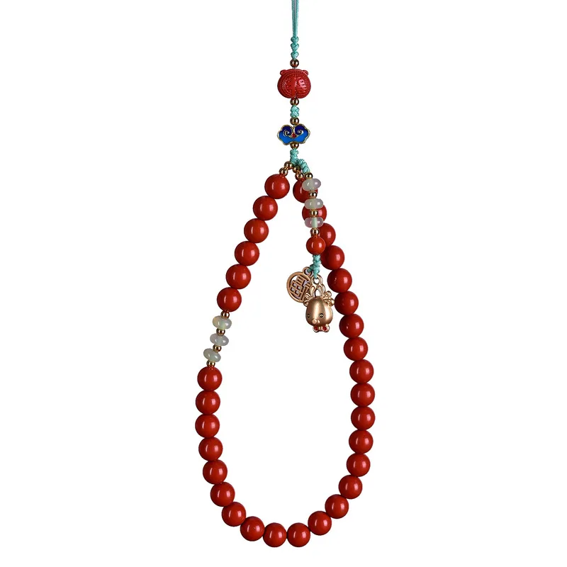 Natural Cinnabar Phone Chain, Keychain, Anti Loss Decorative Pendant, Chinese Style Gift Ysk077