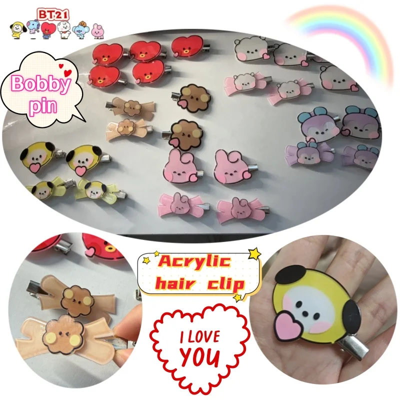 BT21 koya RJ Shooky Mang Chimmy Tata Cooky Horquilla creativa distintiva de alto valor estético, accesorio para el cabello de acrílico, horquilla para flequillo y cabello suelto