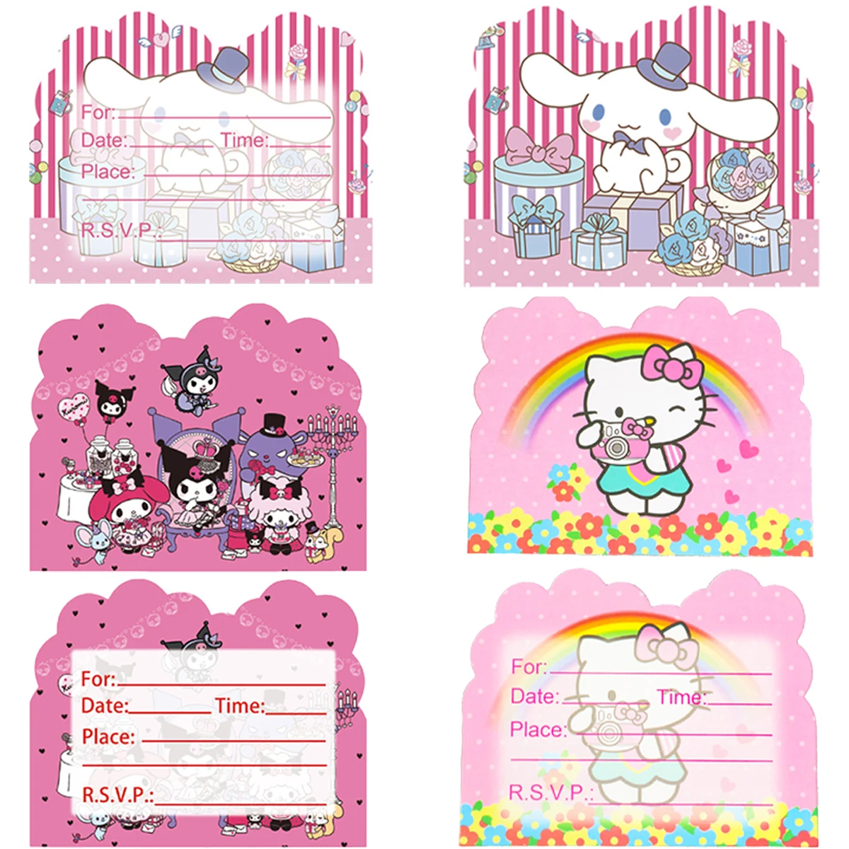

Cute Hello Kitty Kuromied Birthday Party Invitation Cards Cartoon Pink Cat Birthday Party Supplies Kids Party Decorate Supplies
