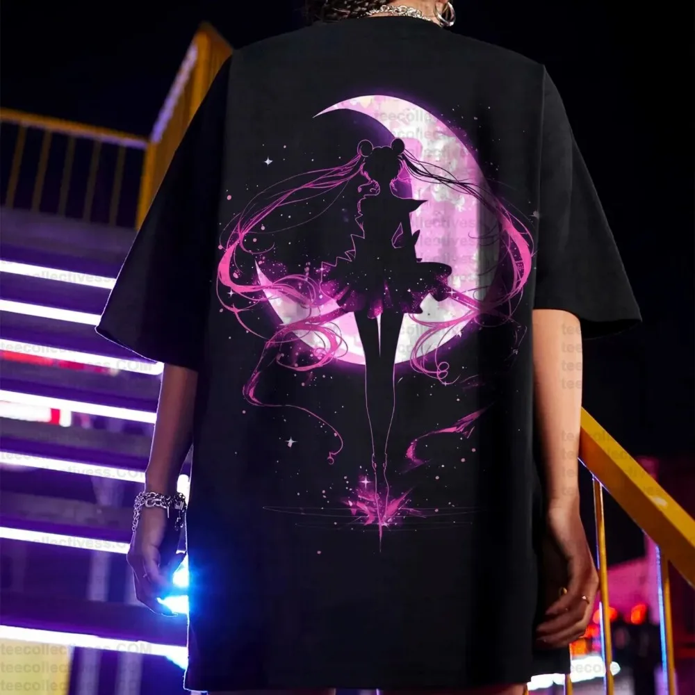 Anime Sailor Moon Women's Harajuku Summer T-shirt 2025 New Oversized Retro Streetwear Casual Loose Men Short Sleeve Unisex Tops