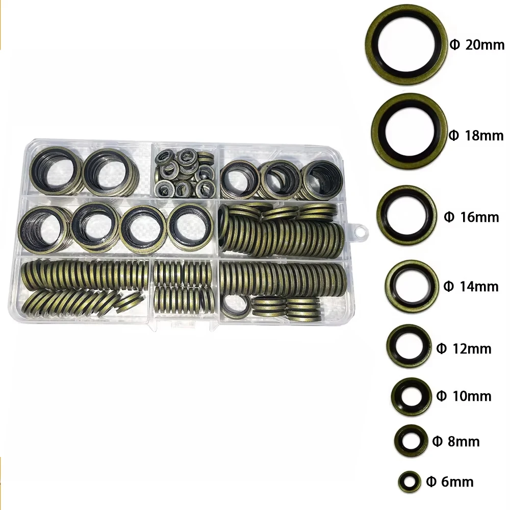 200PCS Car Oil Pan Drain Gasket Kit Drainage Bolt Oil Drain Plug Gasket Replaceable Washer Seal Set M6 M8 M10 M12 M14 M16M20