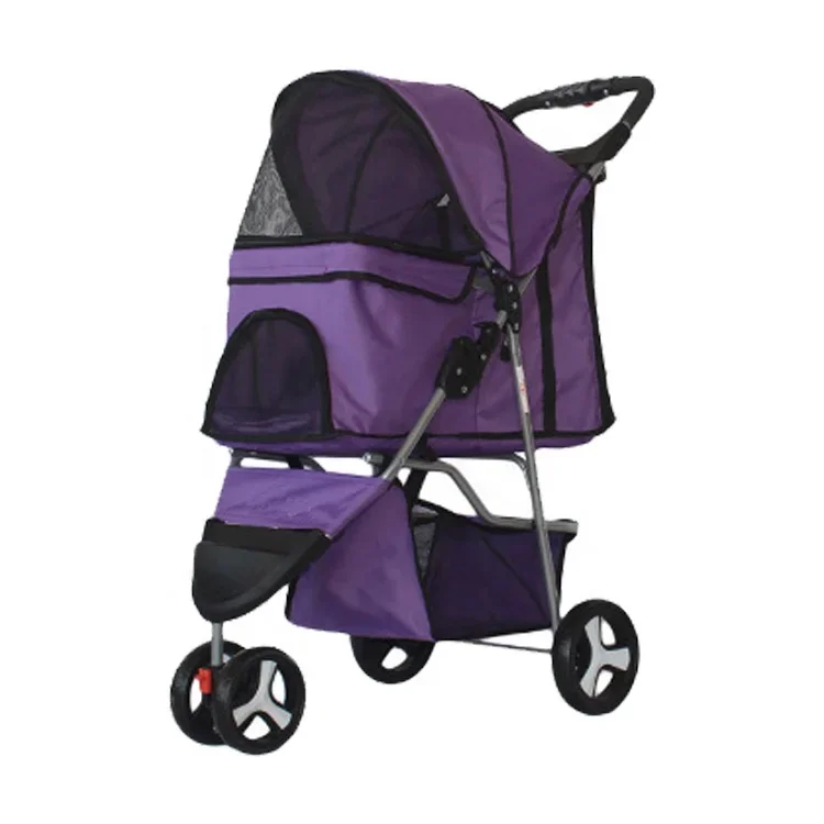 Pet Supplies Pet Stroller 3 Wheels Cat Dog Cage Stroller Travel Folding Carrier