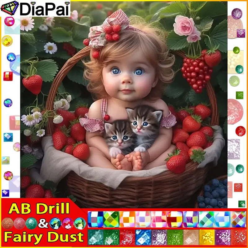 

DiaPai Fairy Dust AB 5D Diy алмазная живопись вышивка крестиком "Девушка кошка клубника" домашний декор полная алмазная вышивка