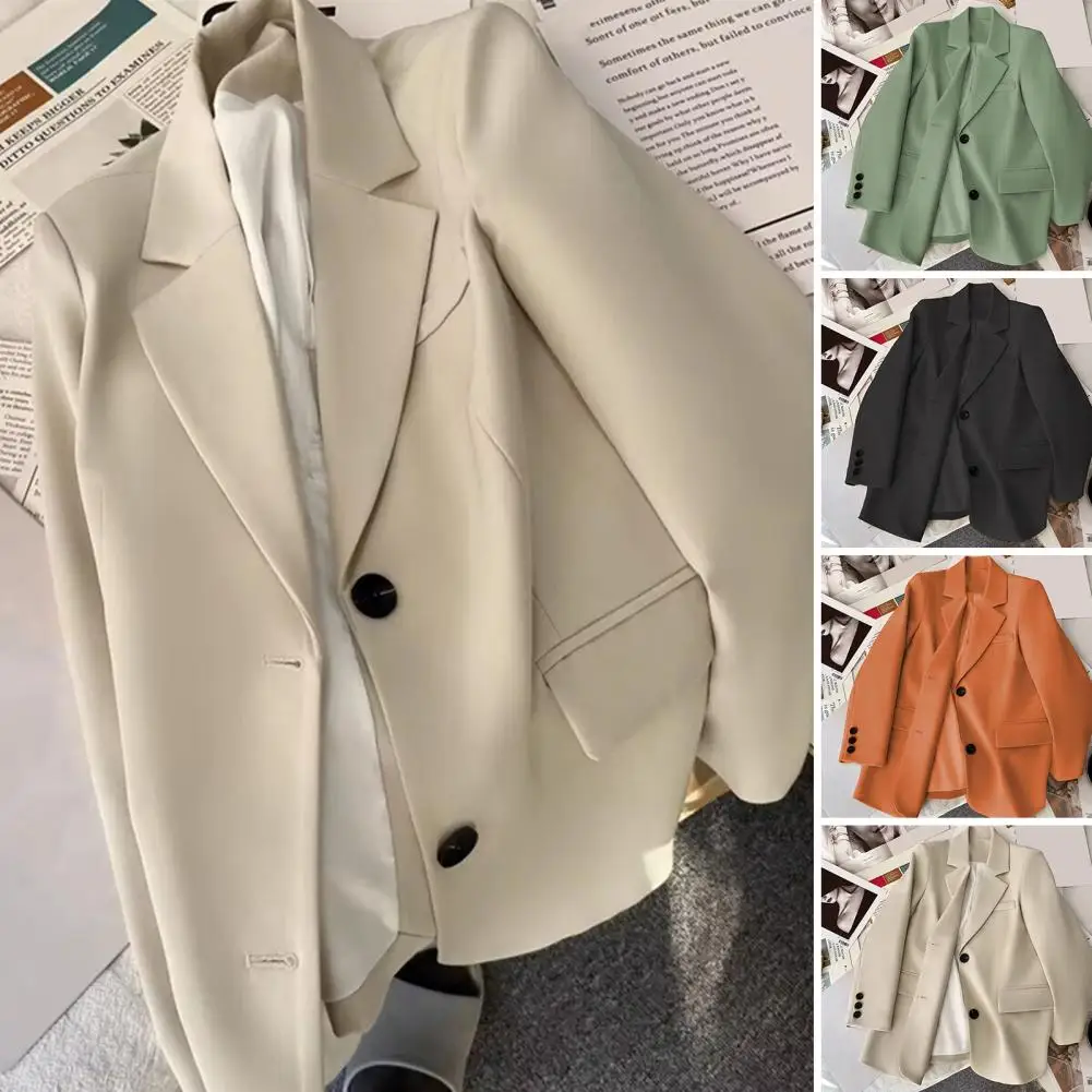 Women's Suit Spring Autumn Female Top Office Lady Blazer Loose Fit Thin Jacket Lapel Collar Coat For Work Leisure Time