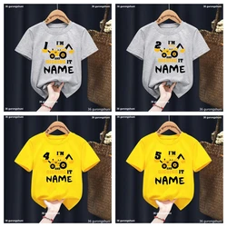 New Kids Cartoon Excavator 1-9 Birthday Number Print T Shirt Children Birthday Name T-Shirts Boy&Girl Funny Gift Tshirt Present