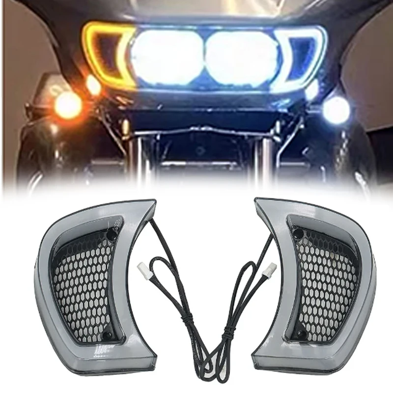 NEW For Harley Road Glide Limited Ultra Special FLTR 2015-UP Headlight Vent LED Accents Tracer Headlamp Grille Guard