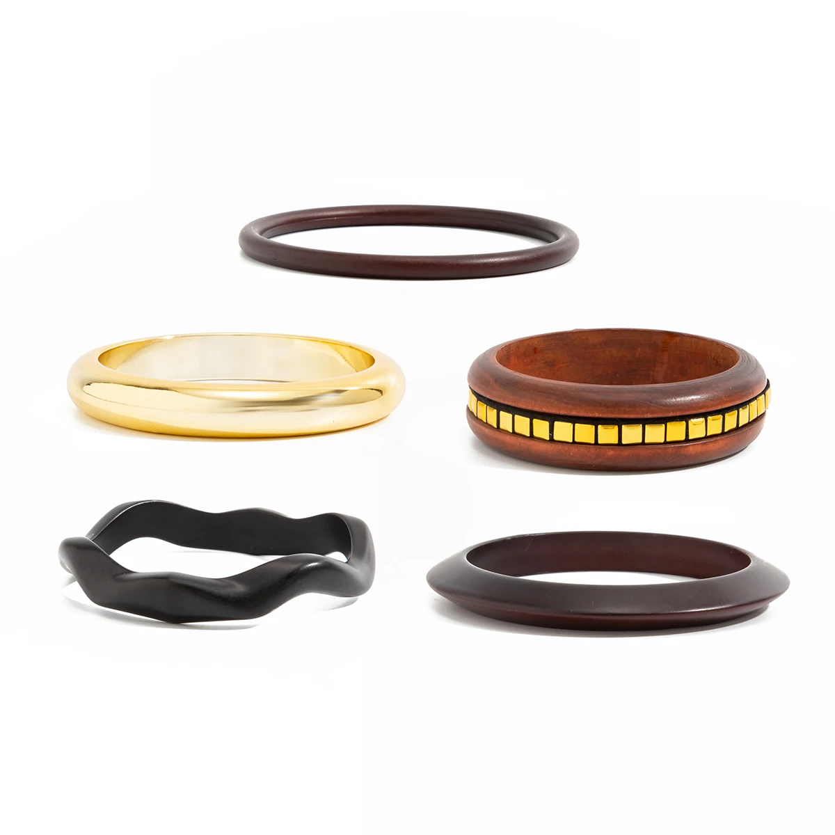 Ingemark 5-teiliges Set Vintage Acryl-Holz Runde Armreifen für Frauen Ethnische Mehrlagige Stapelbare Breite Armbänder Party-Schmuck – Detail 6