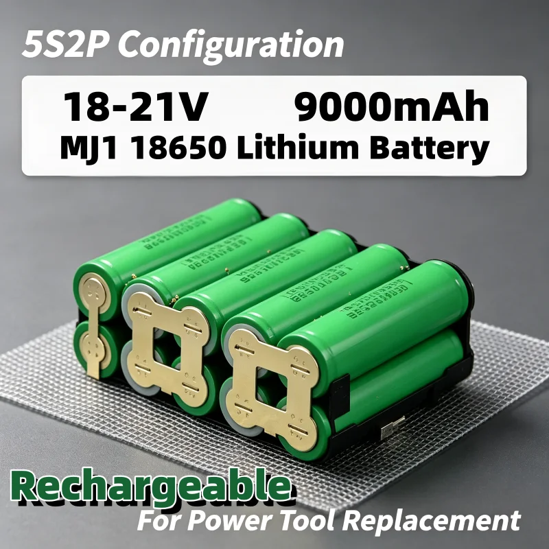 Batteria ricaricabile ad alta capacità, 9000 mAh, 18-21 V, configurazione 5S2P, celle 18650, per trapani elettrici e avvitatori senza fili.