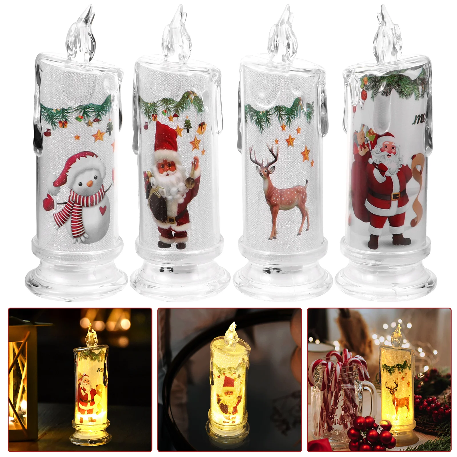 

4 Pcs LED Electronic Party Decorations Lights Holiday Indoor Plastic Electric Candles Artificial Christmas