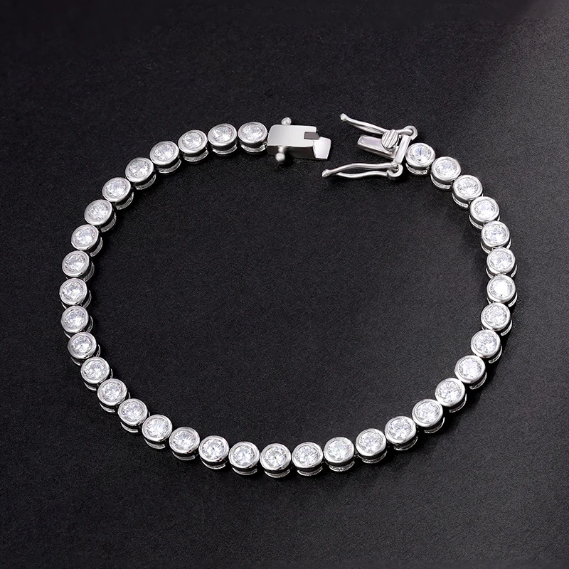 

HORRIPAL 2mm D VVS1 Round Moissanite Tennis Bracelet For Women Man With GRA s925 Silver Plated 18k White Gold Fine Jewelry Gift
