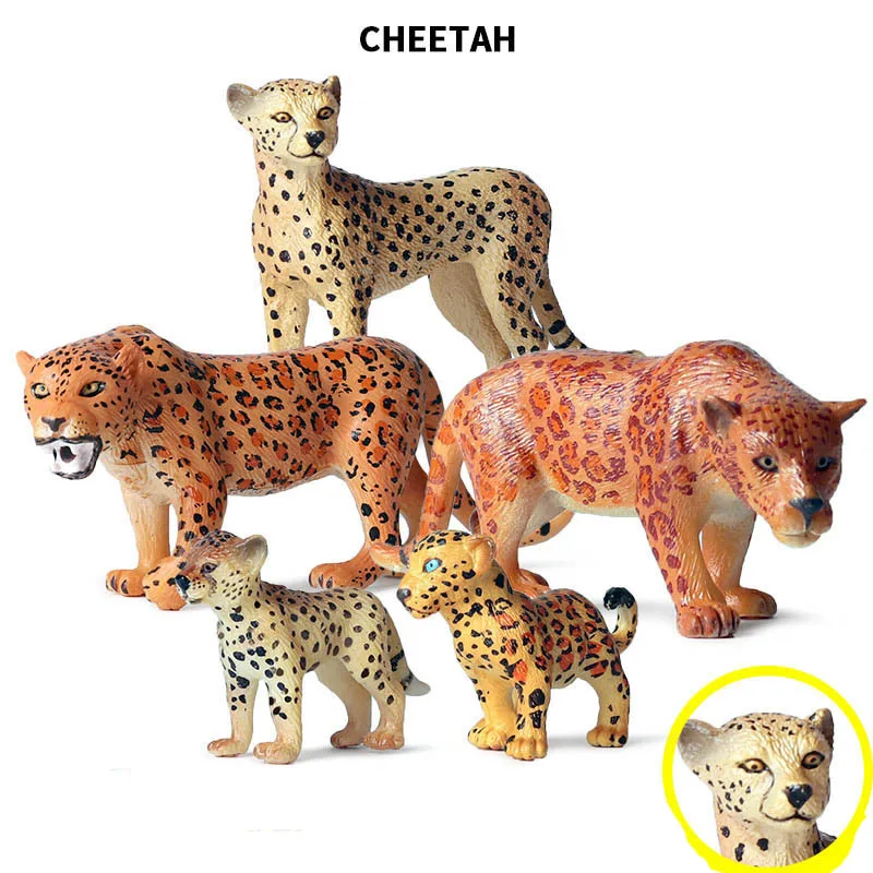 New Styles Original Wild Animals Cheetah Family Model Action Figurines Miniature Collection Toy For Kids