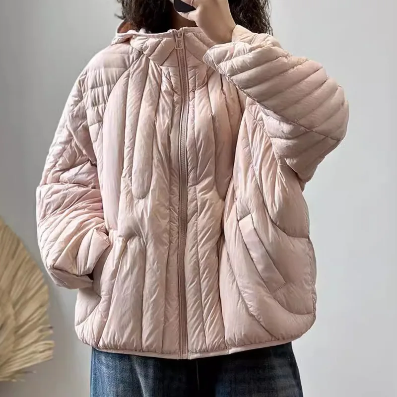 [Ewq] estilo casual manga longa com capuz zíper jaqueta cores sólidas fino manter quente parkas casaco 2024 inverno nova maré 16o3567