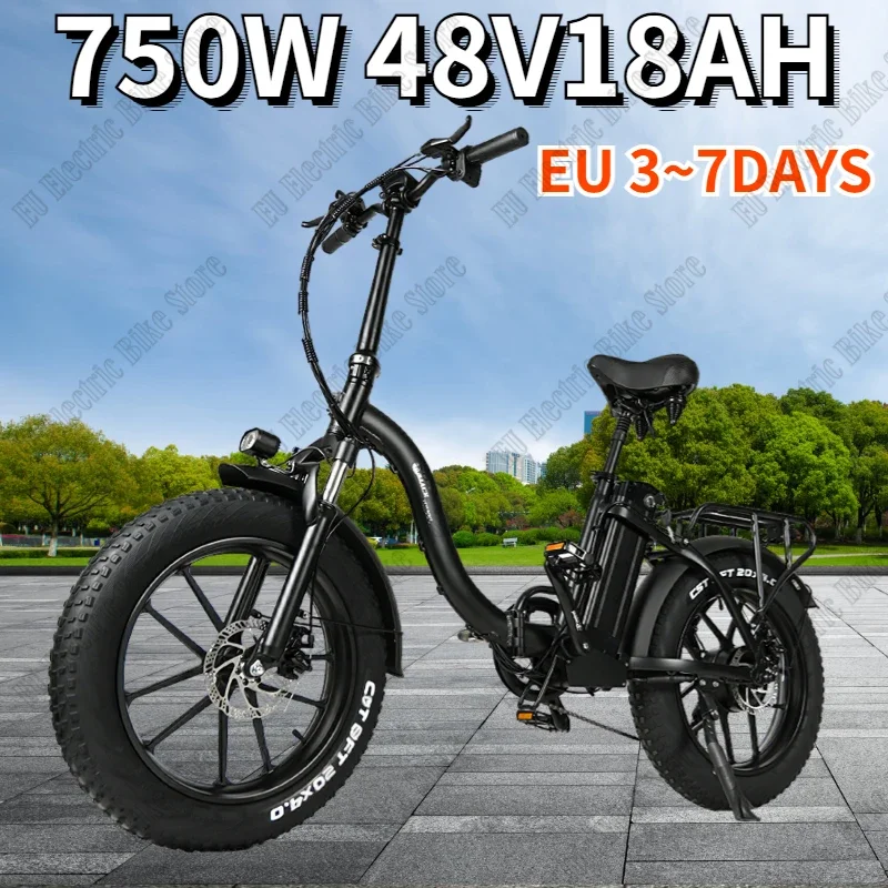 Y20 Electric Bike 750W Motor 48V18AH Lithium Battery City Folding Electric Bicycle Mountain 20*4.0 Inch Fat Tire Adult E Bike