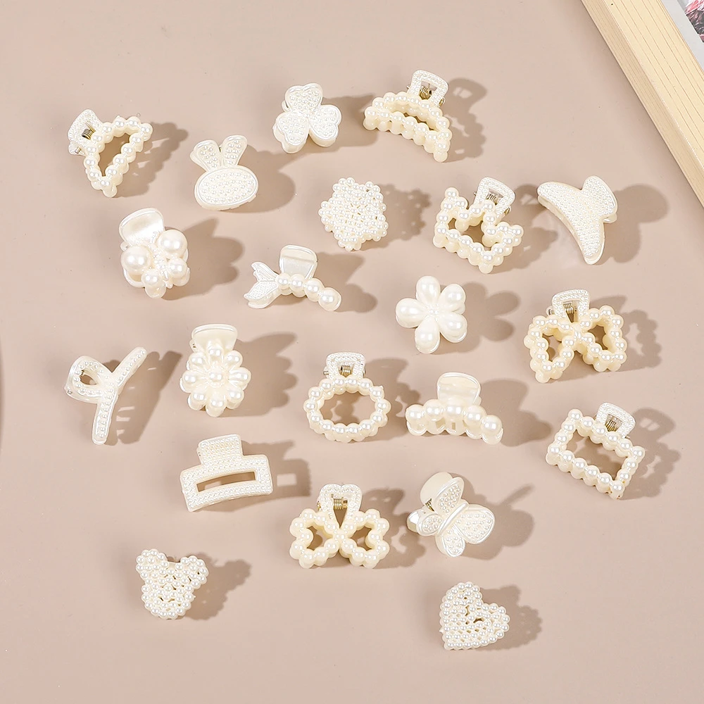 White Mini Pearl Hair Claw Women Girls Plastic Geometric Flower Crab Claw Clip Small Hairpins Hair Crab Girls Hair Briads Tools