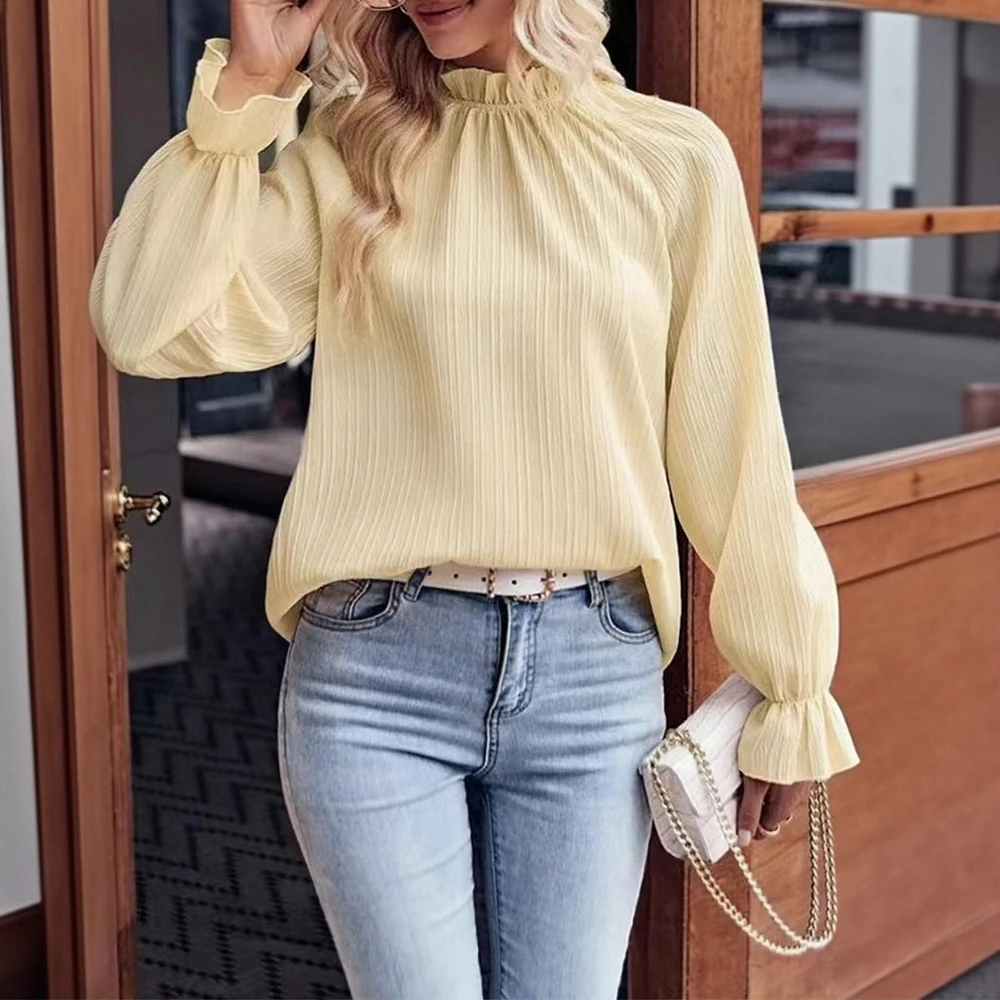 

Женские блузки, осень-зима, элегантная мода 2025 года, шикарные свободные повседневные блузки с длинным рукавом и высоким воротом с принтом