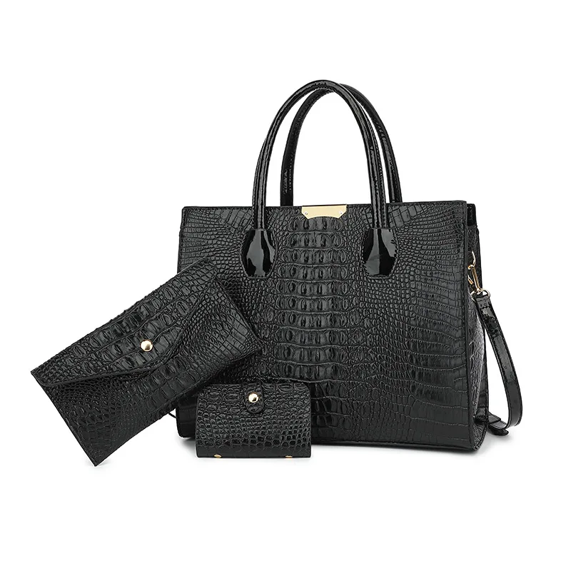 Fashion All-Match Crocodile Texture Gradient Three-Piece Large Capacity Shoulder Crossbody Portable Tote Bag