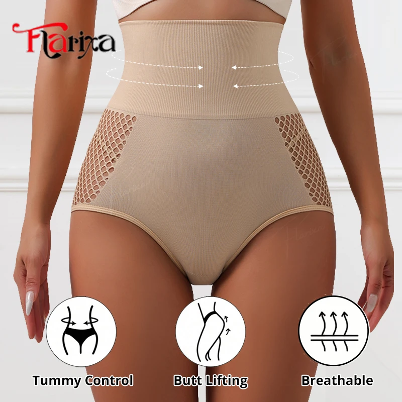 Flarixa Hollow Belly Control Shapewear Women Panties High Waist Double Layer Tummy Shaper Heart-shaped Design Hip Lift Pants