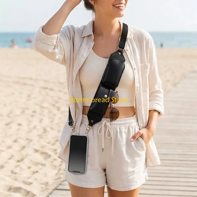 W89C Crossbody Staps Shoulder Lanyard For Mobile Devices Including Zippered Pocket And Detachable PU Leather Strap