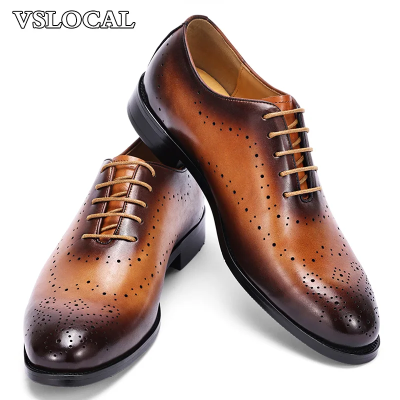 

Luxury Men Leather Shoes Lace-up Pointed Toe Casual Mens Dress Shoes Brown Wedding Business Formal Oxford Shoes For Men