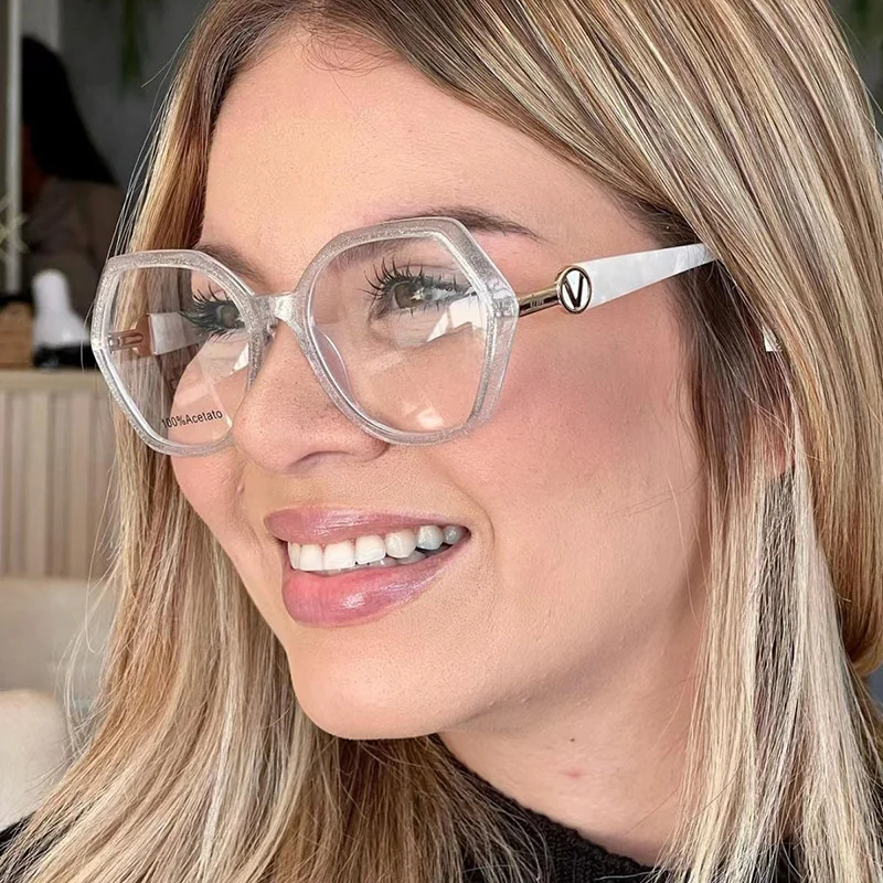 2025 Fashion Brand Design Pink Print Glasses Women Frame Photochromic Anti Blue Light Computer Reading Eyeglass Degrees 0 to +6