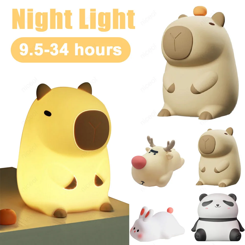 Capybara Night Light Silicone Sleeping Light 2 Gear Nursery Nightlight USB Charging Atmosphere Light for Home Bedroom Decor