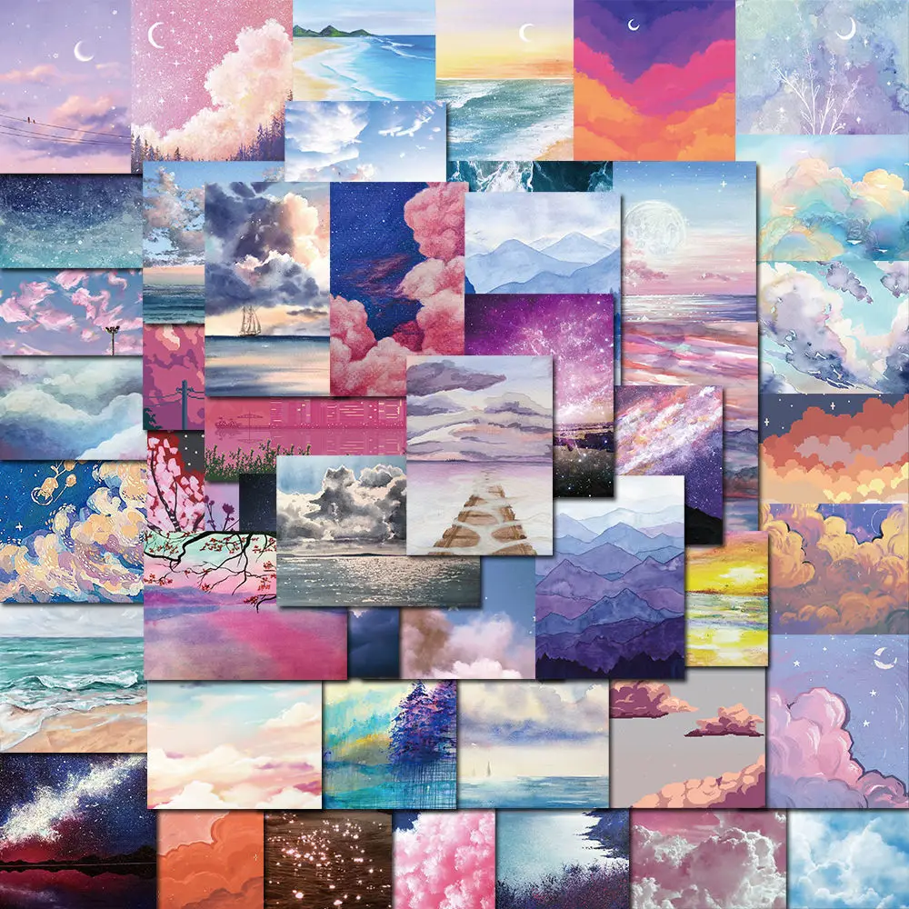 10/30/50pcs Oil Painting Landscape Aesthetic Stickers Healing INS Style Cartoon Scenery Decals Phone Suitcase Laptop Sticker Toy