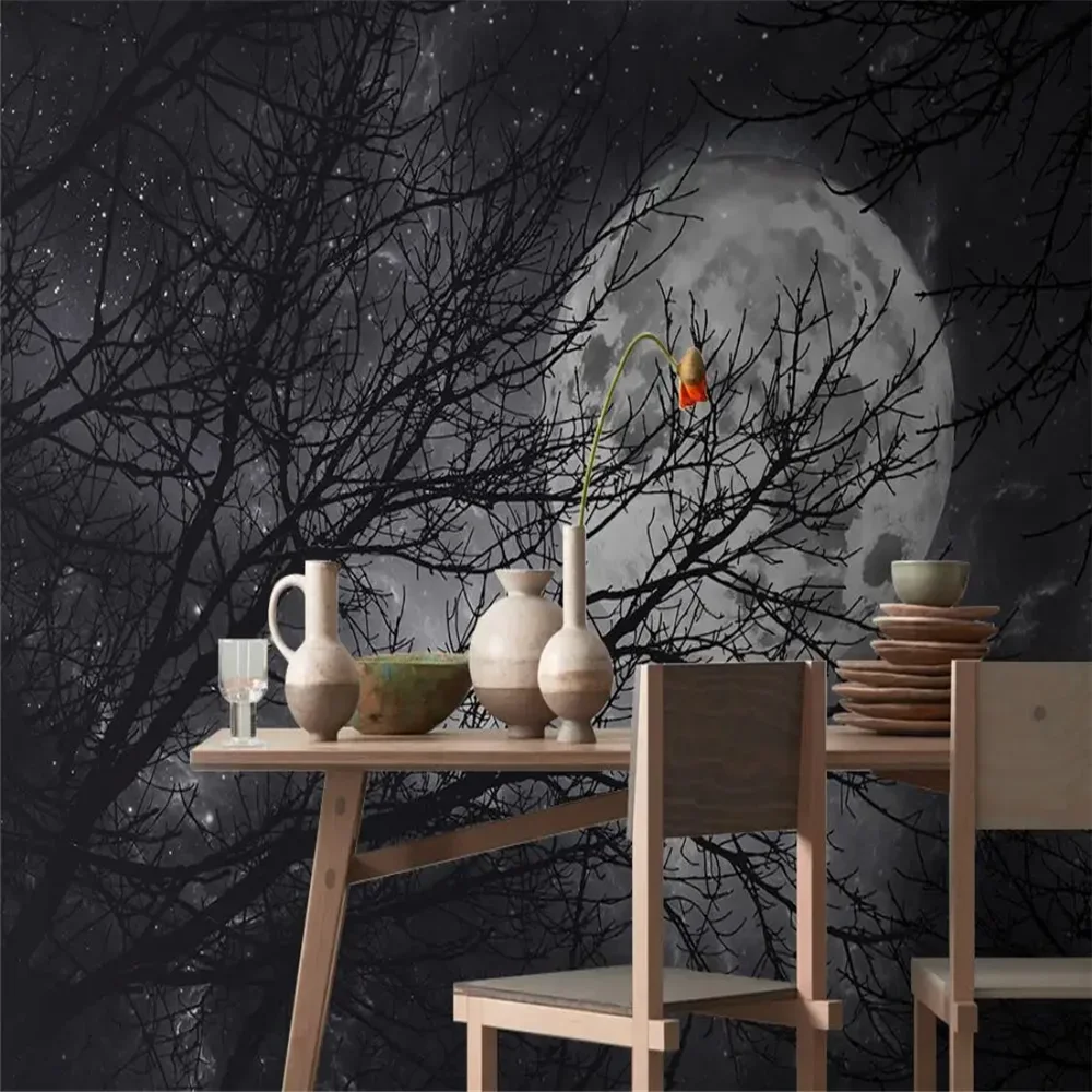 custom Modern moon branches woods natural illustration mural wallpapers for living room printing background wall paper Stickers