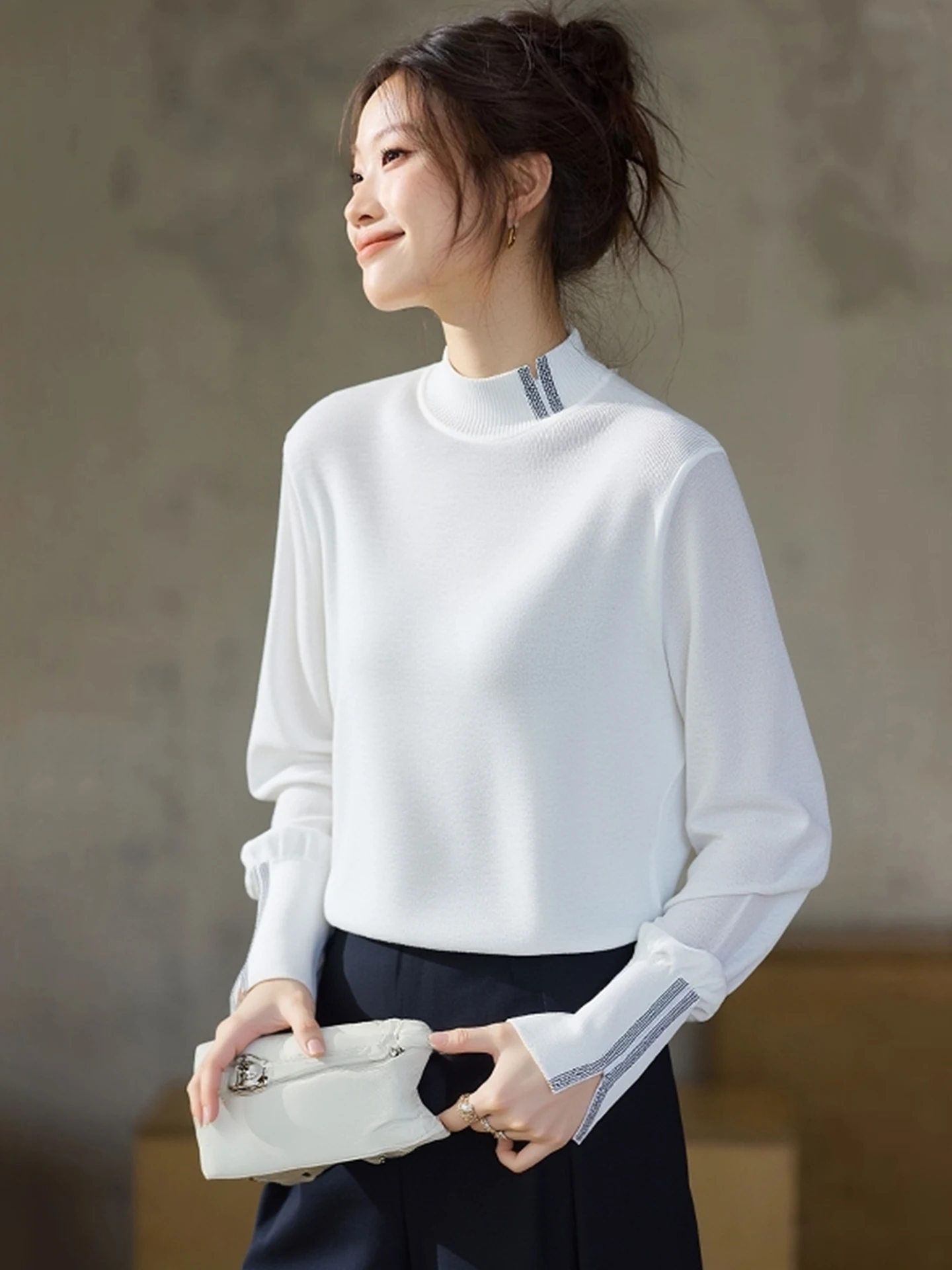 

Ele Simple Knitted Sweater Women's Base Layer irt Overhead Korean Sle Loose Fit Long Sve Moisture ng Color