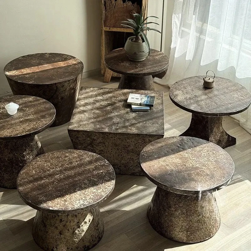 

Qingquan Guyi Wabi-Sabi Mushroom Coffee Table - Small Space Round Side Table, Balcony Tea Set, Minimalist Iron Furniture