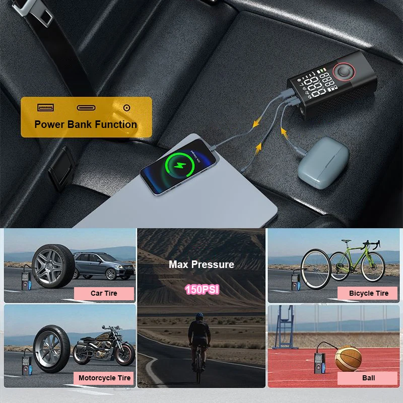 LEIBOO 150PSI مضخة هواء ذكية منفاخ لإطارات السيارة ضاغط هواء محمول مع مقياس الضغط الرقمي لسيارة دراجة نارية الكرة #5