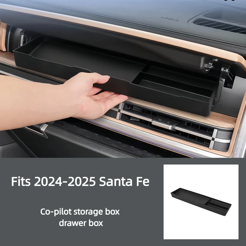 For Hyundai Santa Fe 2024 2025 Car Copilot Dashboard Storage Box Drawer Tray TPE Organizer Interior Accessories Tidying