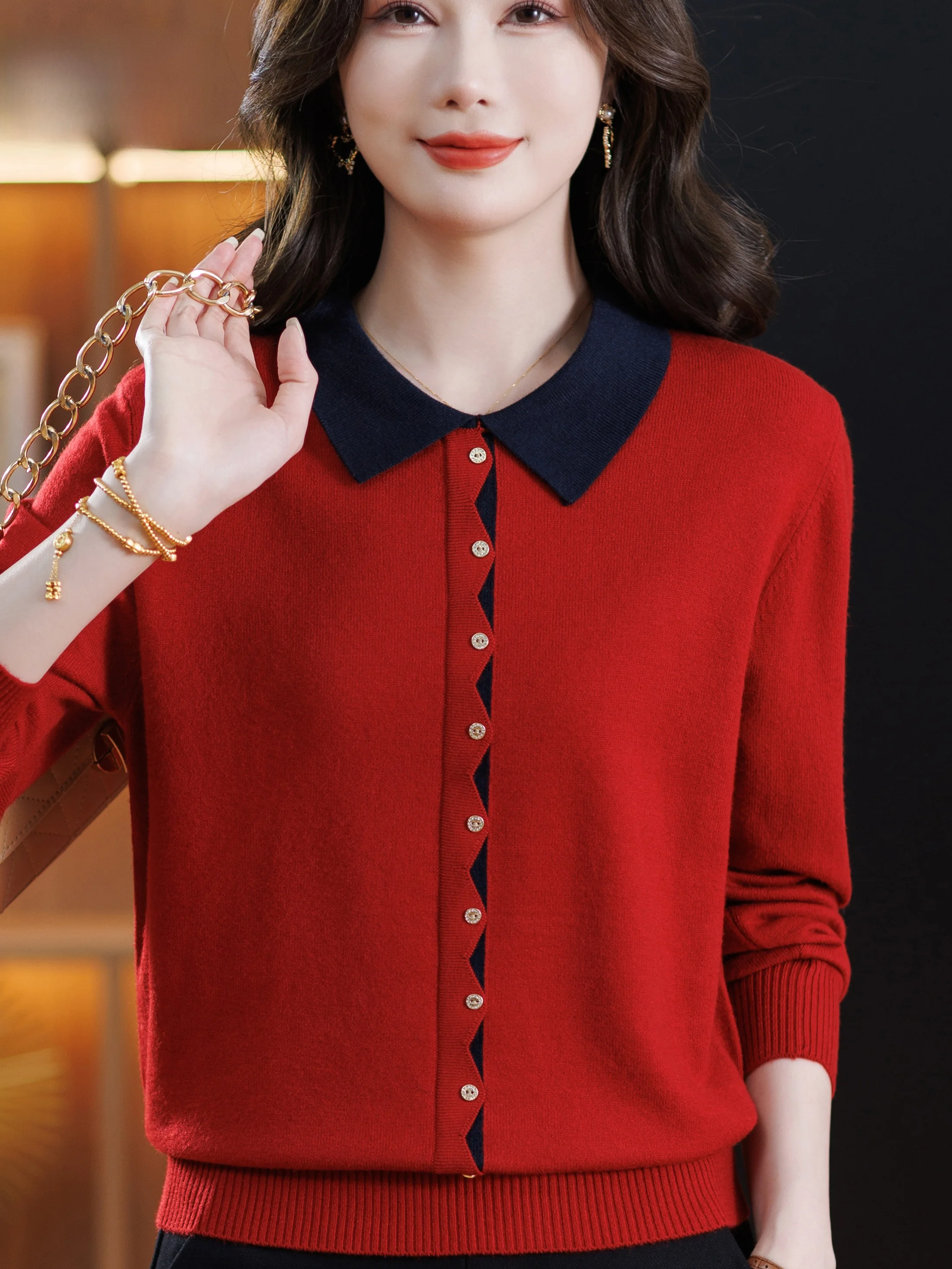 

Шикарный вязаный свитер с воротником, базовый слой, топ для женщин среднего возраста и ли, для похудения, для молодежи, для мамы, модный