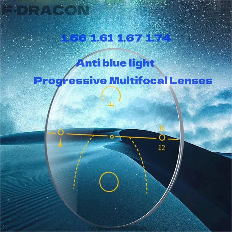 Anti-blue Light Multifocal Lenses 1.56/1.61/1.67/1.74 HD Wear-resistant Anti-reflective Prescription Progressive Lenses 1 pair