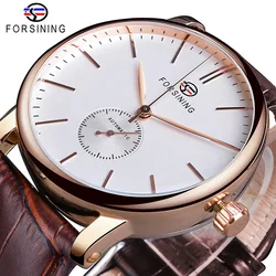Forsining Top Brand Minimalist Men's Mechanical Black Slim Dial Automatic Casual Genuine Leather Clock Male Watch Relogio Saati