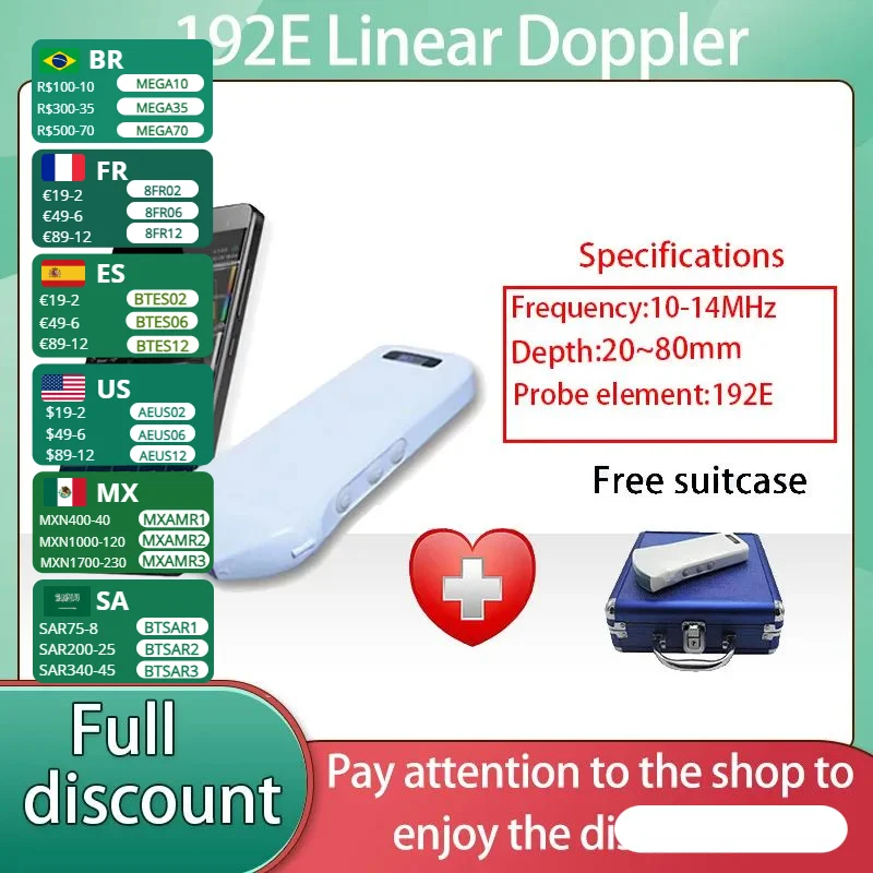 

192E 10-14MHz Linear Wifi Wireless Color Ultrasound Doppler Linear Probe Support iOS Android Windows Free Suitcase