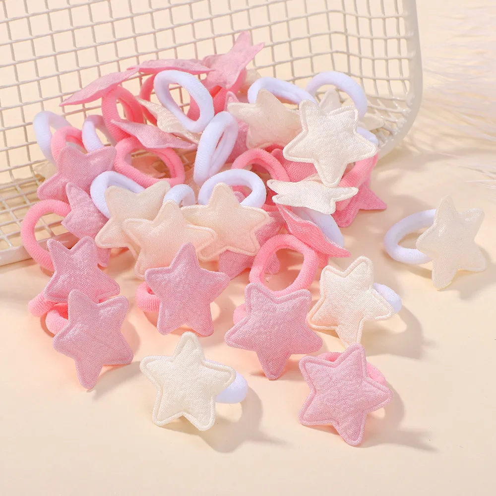 30 Stück Mädchen Rosa Herz Stern Kinder Haarschleifen Schonende Cartoon-Haargummis Pferdeschwanzhalter Mini-Haargummis Kinder Haarschmuck