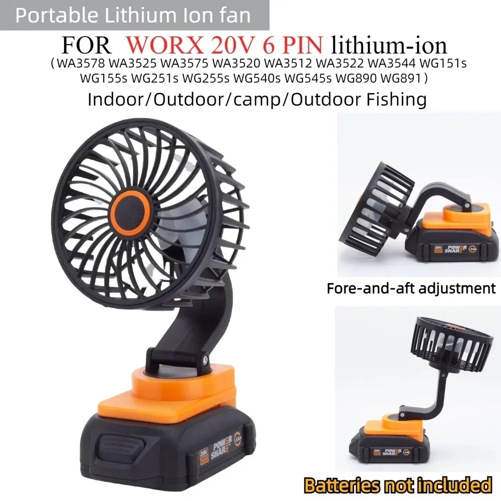 Portable Camping Fan for WORX 20V 6PIN Li-ion Battery Handheld Jobsite Cordless Outdoor Camping Fan （Batteries Not Included）