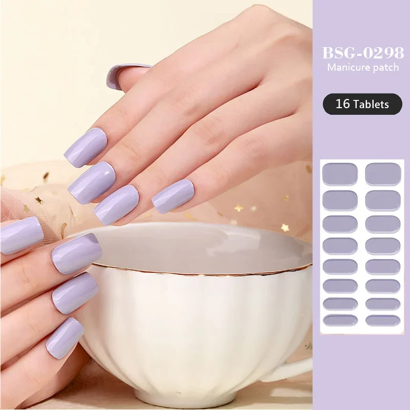 16/20/22/24 Strips Semi-cured Gel Nail Stickers New Solid Color Semi-baked Nail Patches Full Cover Nail Decals UV Lamp Need