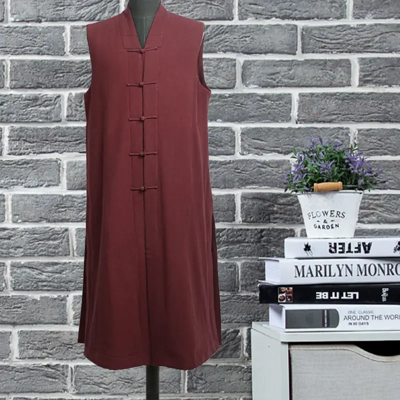 법복 코튼 린넨 얇은 불교 로브, 긴 조끼, 소림 승려 쿵푸 세트, 여름 무술 태극권 유니폼