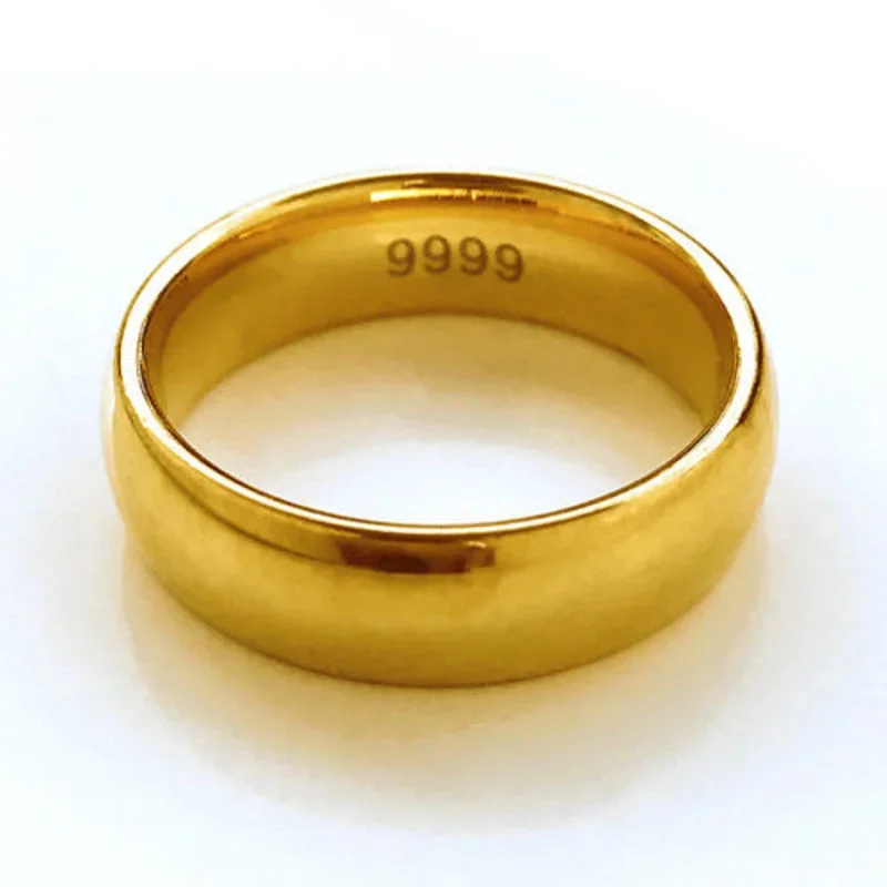 Plated Real 18k Yellow Gold 999 24k Rings Men and Women Smooth Lover Antithes Simple Ring Long Lasting Never Fade Jewelry