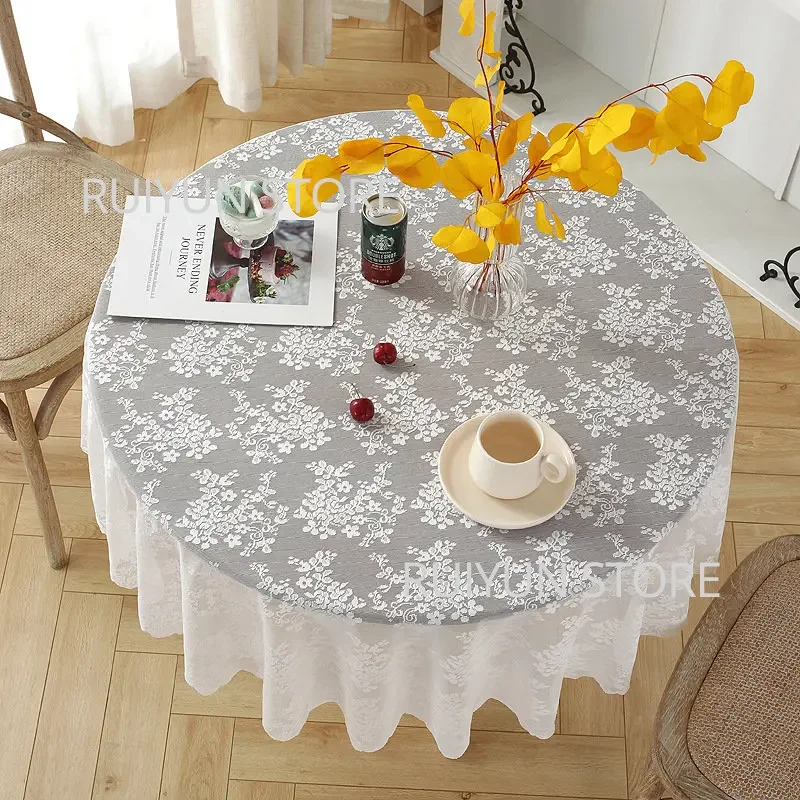 Decorative Lace Table Cloth Round Tablecloth Embroidered Tea Coffee Table Cover Wedding Party Table Cloth Decor