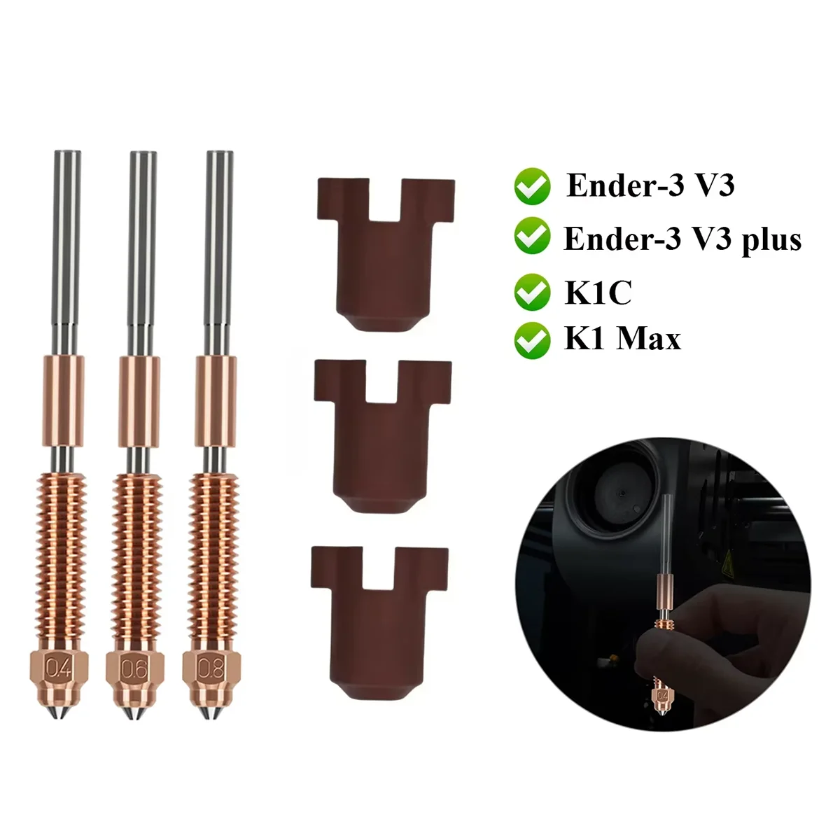 K1 Max Quick-Swap Nozzle K1 SE Nozzles K1C All-in-one Nozzle For Creality K1C/K1 Max/Ender 3 V3/Ender 3 V3 Plus 3D Printer
