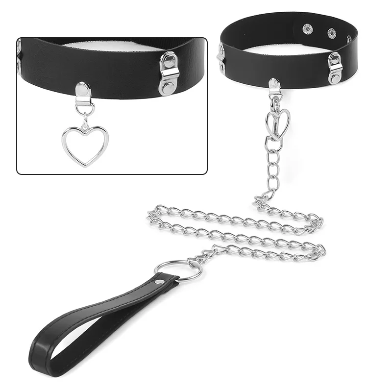ألعاب الجنس المثيرة الرقيق عبودية طوق جلدية فاخرة ضبط النفس سلسلة معدنية المقود BDSM للنساء الأزواج ألعاب الكبار C09 #1