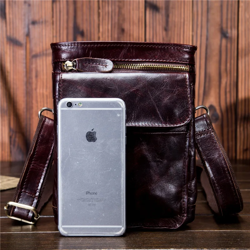 B594 Men's Genuine Leather Shoulder Tablet Bag, Retro Oil Wax Top Layer Cowhide Crossbody Bag, Casual