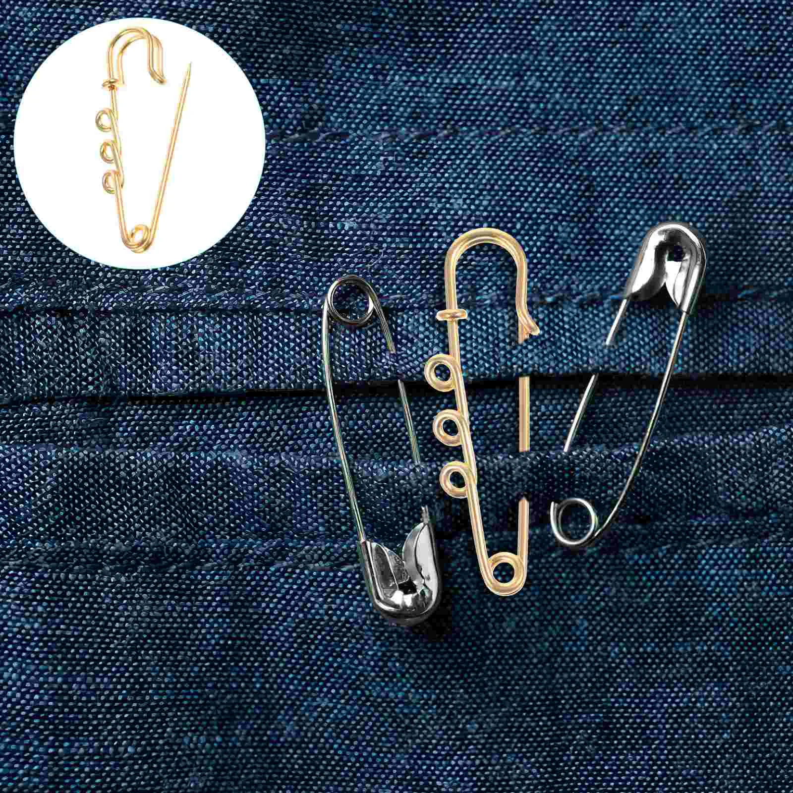 50 Pcs 3-Hole Safety Pin Brooch Pins for Crafts DIY Brooches Accessories with Holes Blanket Silver Metal