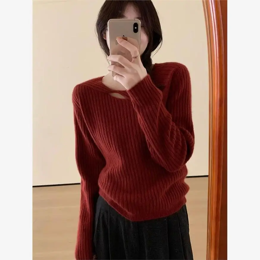 

Трикотаж с мехом Ele Bear, облегающий женский свитер, уникальный красивый микро-большой размер, белый роскошный хлопковый круглый свитер Ci Walk Ne