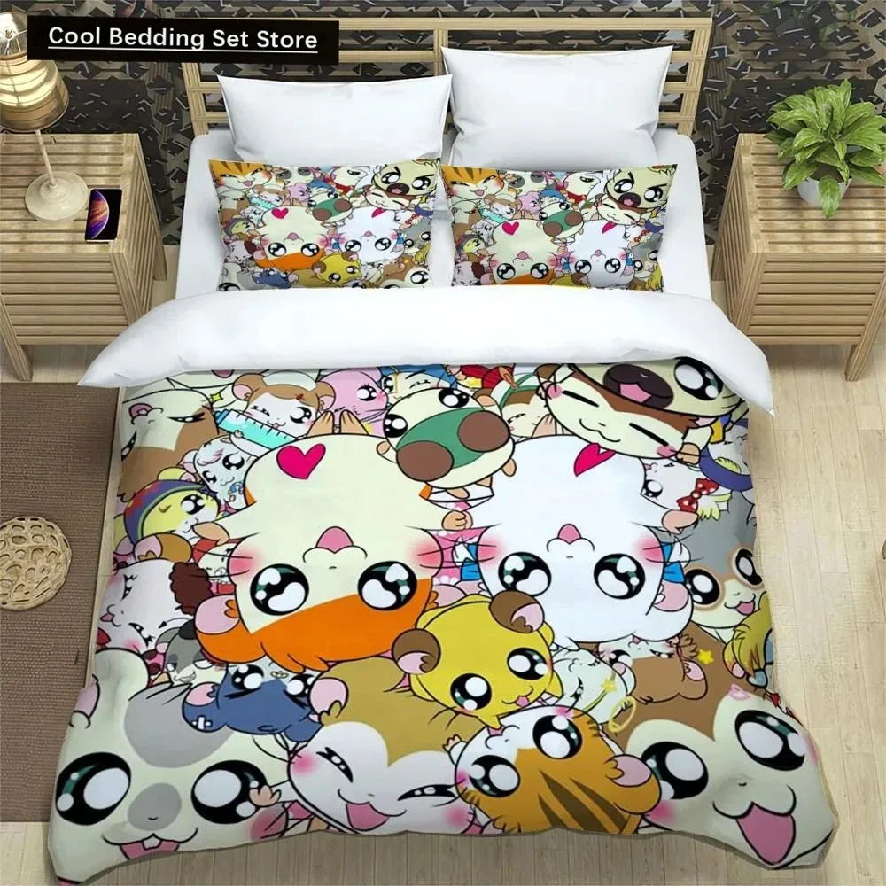 Impressão 3d dos desenhos animados adorável hamtaro conjunto de cama capa edredão conjunto travesseiro presente aniversário crianças colcha capa cama têxteis para casa