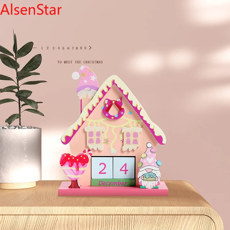 Macaroon Christmas Wooden Calendar Lovely Perpetual Desk Calendar Countdown Card Desktop Bedside Table Ornament Home Decoration