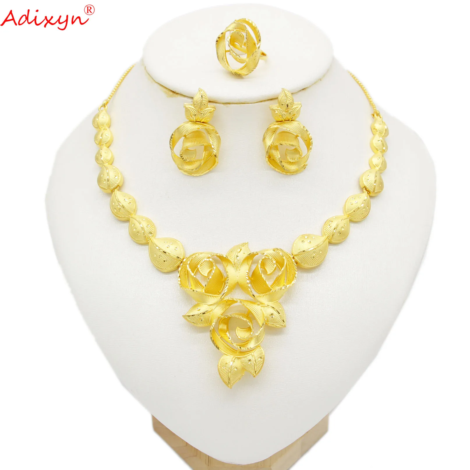 Adixyn African Jewelry Set Chokers Necklace Gold Color/Copper Tassel Earrngs dubai gold jewelry sets for women N06067